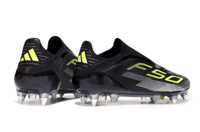 Adidas F50 Elite Laceless SG Soft Ground Soccer Cleats - Black/Yellow/Silver