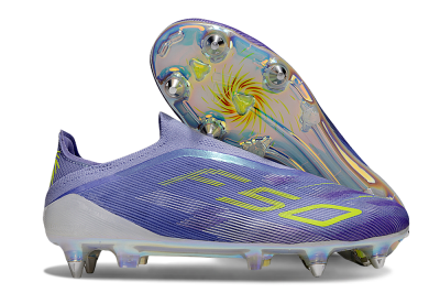 Adidas F50 Elite Laceless SG Soft Ground Soccer Cleats - Purple/Yellow/Silver