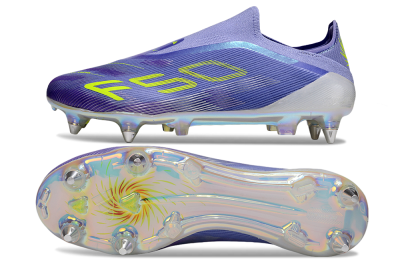 Adidas F50 Elite Laceless SG Soft Ground Soccer Cleats - Purple/Yellow/Silver