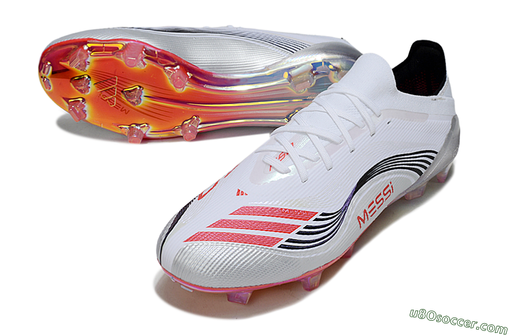 Messi x Adidas F50 Elite FG Firm Ground Soccer Cleats - White/Silver/Red 3