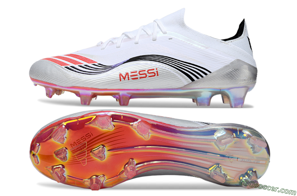 Messi x Adidas F50 Elite FG Firm Ground Soccer Cleats - White/Silver/Red 0