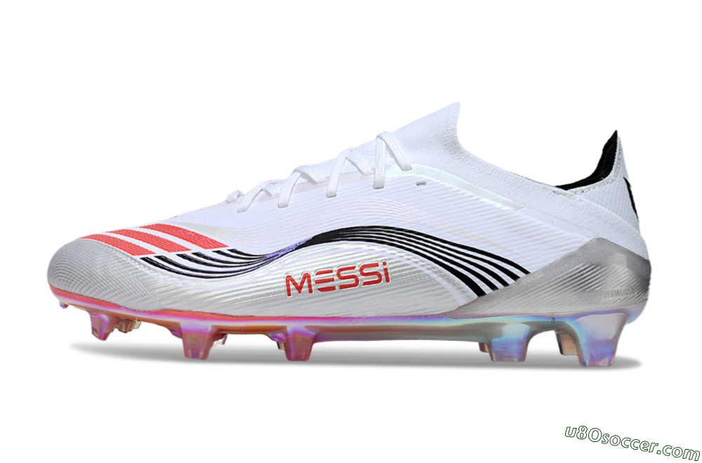 Messi x Adidas F50 Elite FG Firm Ground Soccer Cleats - White/Silver/Red 2