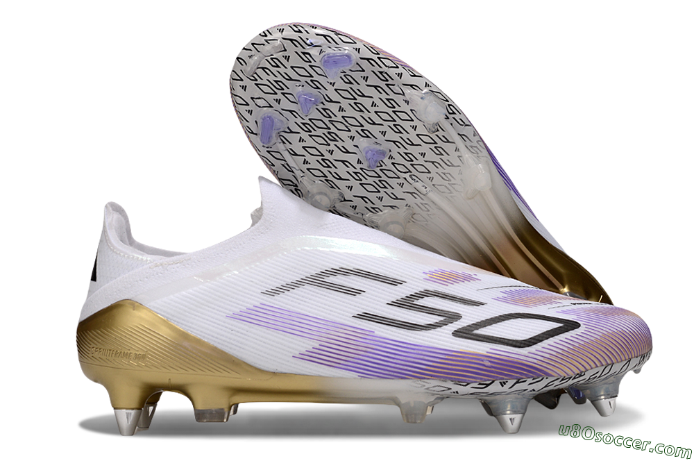 Adidas F50 Elite Laceless FG Firm Ground Soccer Cleats - White/Purple/Black 1