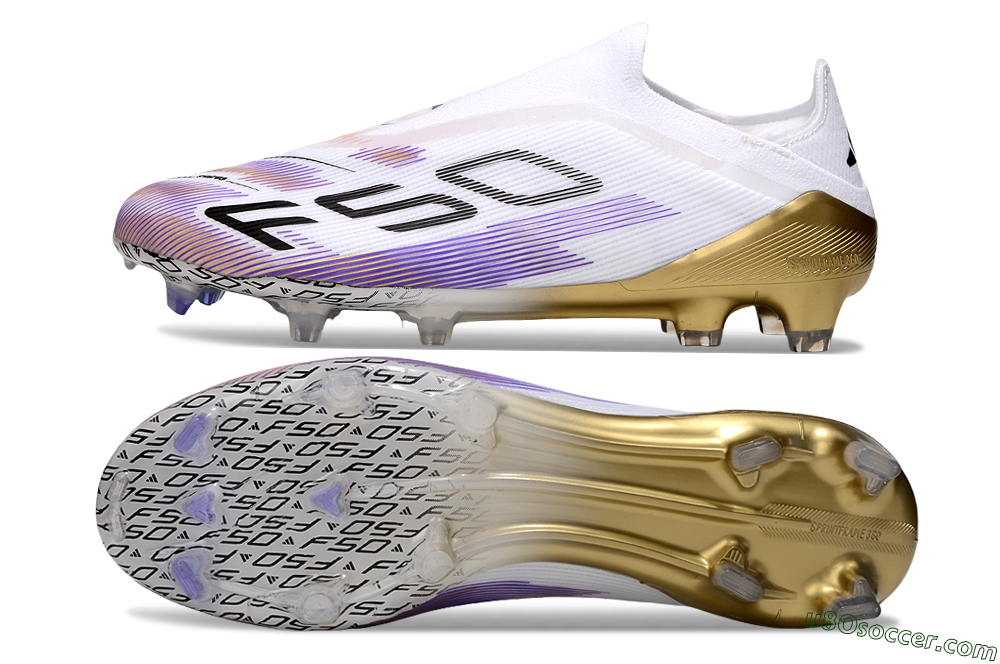 Adidas F50 Elite Laceless FG Firm Ground Soccer Cleats - White/Purple/Black 0