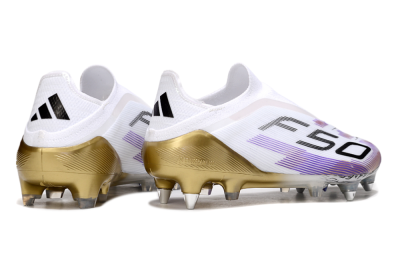 Adidas F50 Elite Laceless FG Firm Ground Soccer Cleats - White/Purple/Black