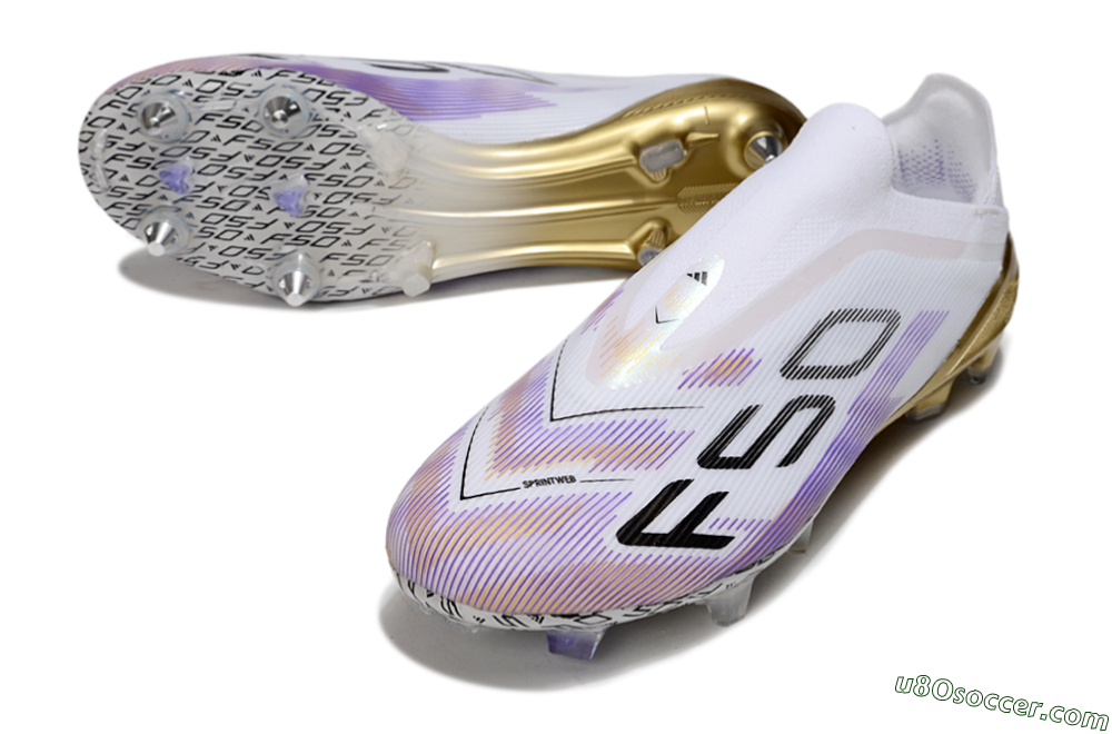 Adidas F50 Elite Laceless FG Firm Ground Soccer Cleats - White/Purple/Black 3