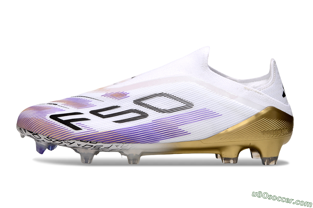 Adidas F50 Elite Laceless FG Firm Ground Soccer Cleats - White/Purple/Black 2