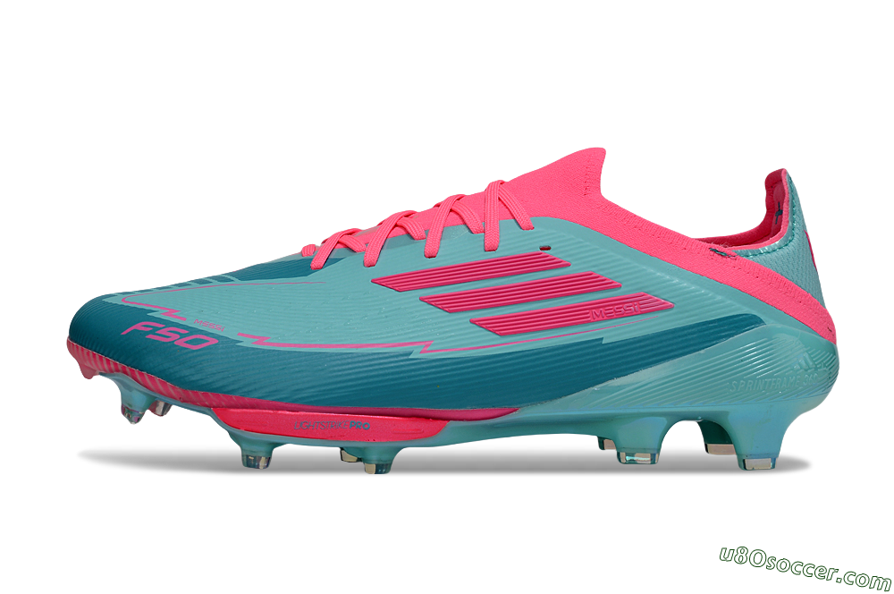 Messi x Adidas F50+ Elite Lightstrike Pro FG Firm Ground Soccer Cleats - Jade/Pink 2