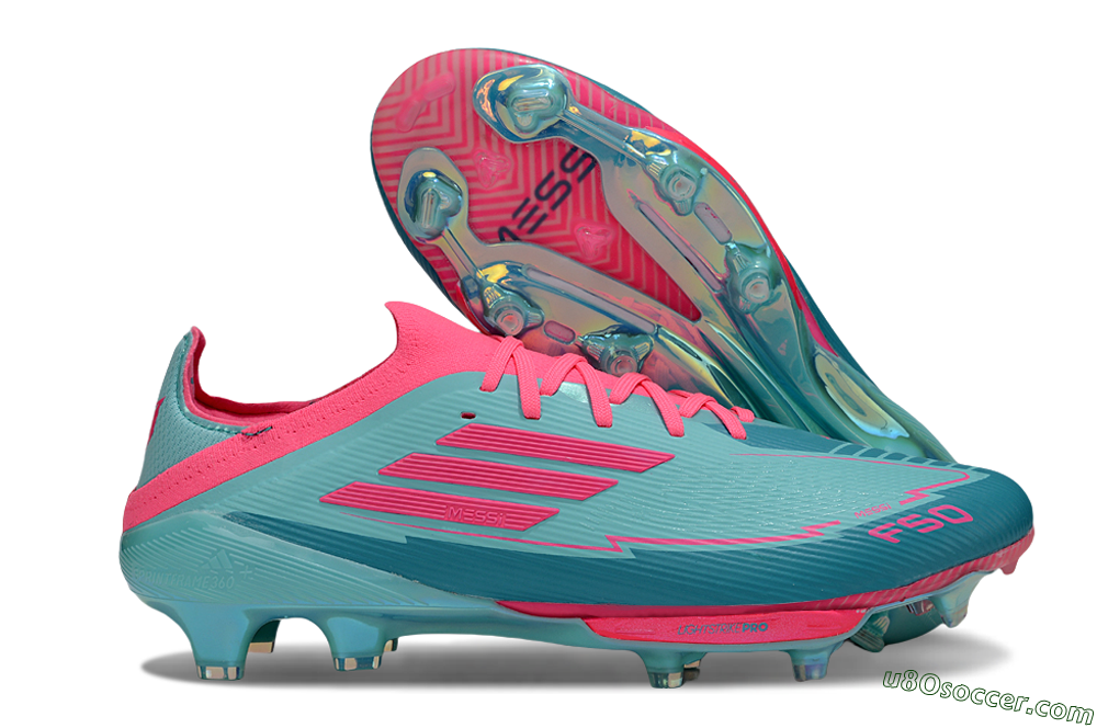 Messi x Adidas F50+ Elite Lightstrike Pro Laceless FG Firm Ground Soccer Cleats - Jade/Pink 1