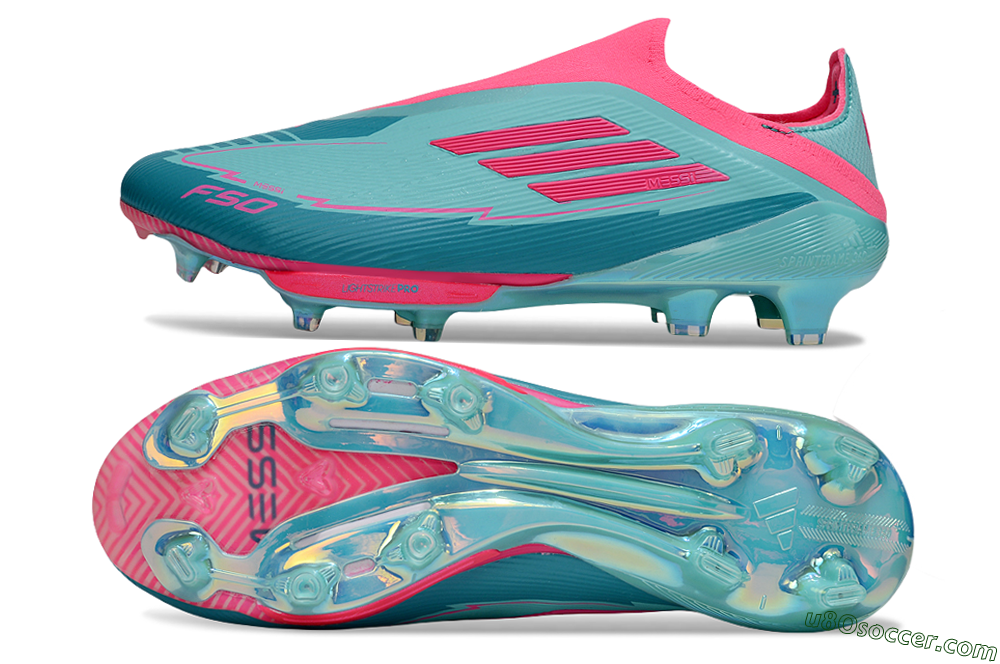 Messi x Adidas F50+ Elite Lightstrike Pro Laceless FG Firm Ground Soccer Cleats - Jade/Pink 0