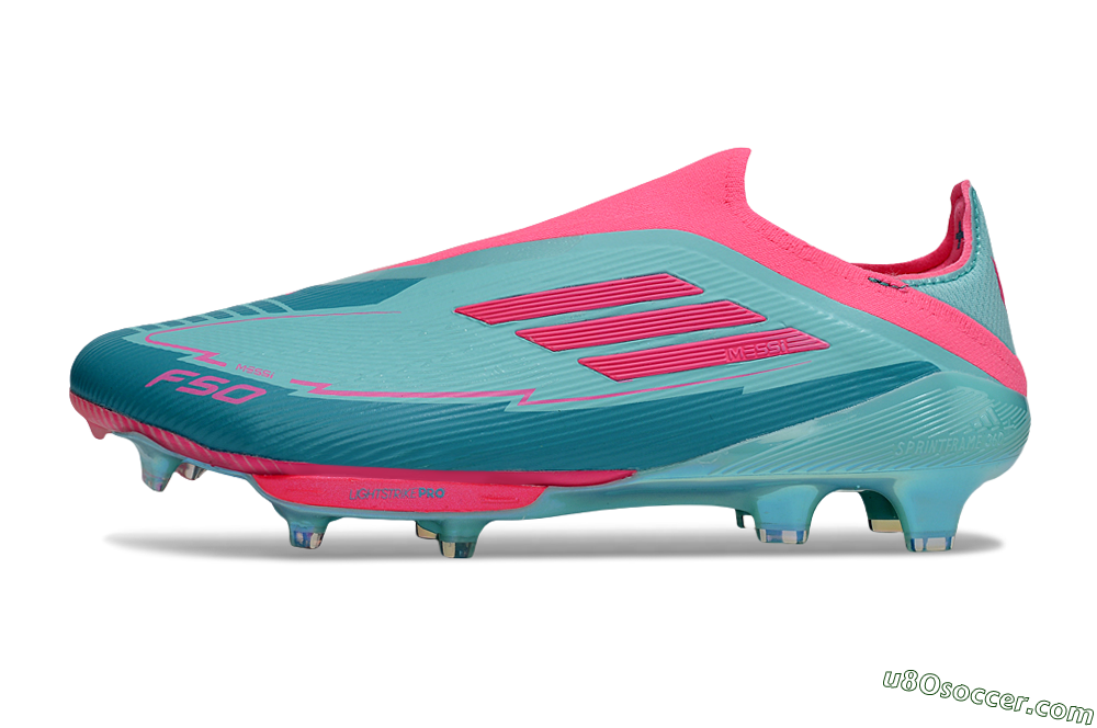 Messi x Adidas F50+ Elite Lightstrike Pro Laceless FG Firm Ground Soccer Cleats - Jade/Pink 2