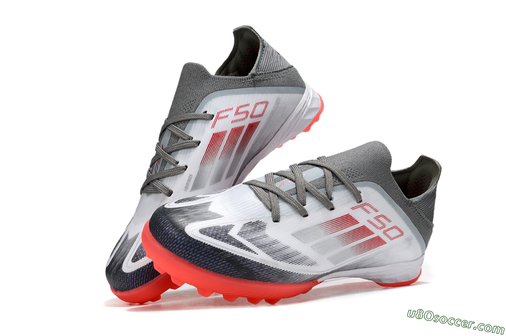 Adidas F50 Elite TF Artificial Turf Soccer Shoes - White/Silver/Red 2