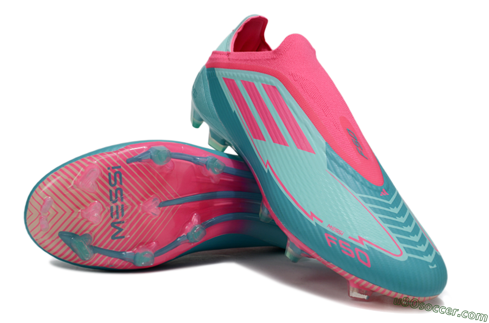 Messi x Adidas F50 Elite Laceless FG Firm Ground Soccer Cleats - Green/Pink/White 4