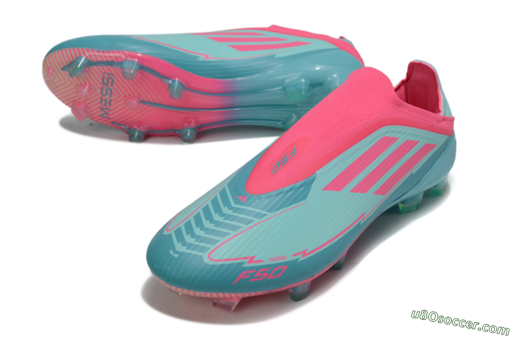 Messi x Adidas F50 Elite Laceless FG Firm Ground Soccer Cleats - Green/Pink/White 3