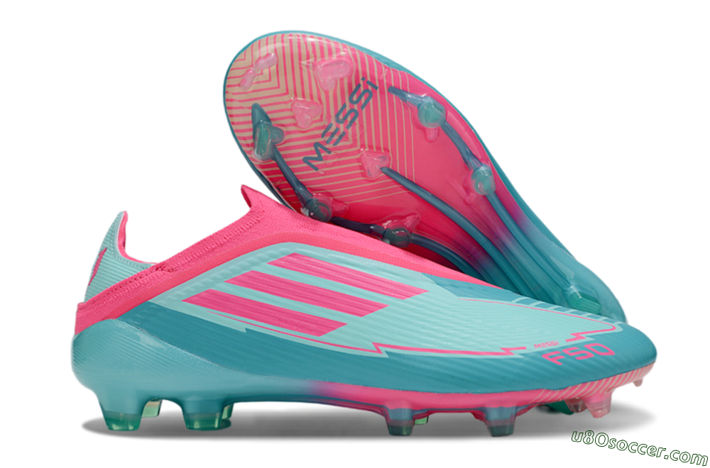 Messi x Adidas F50 Elite Laceless FG Firm Ground Soccer Cleats - Green/Pink/White 1
