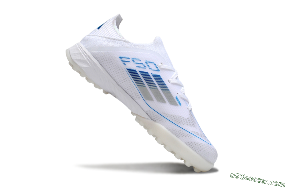 Adidas F50 Elite TF Artificial Turf Soccer Shoes - White/Blue/Silver 3