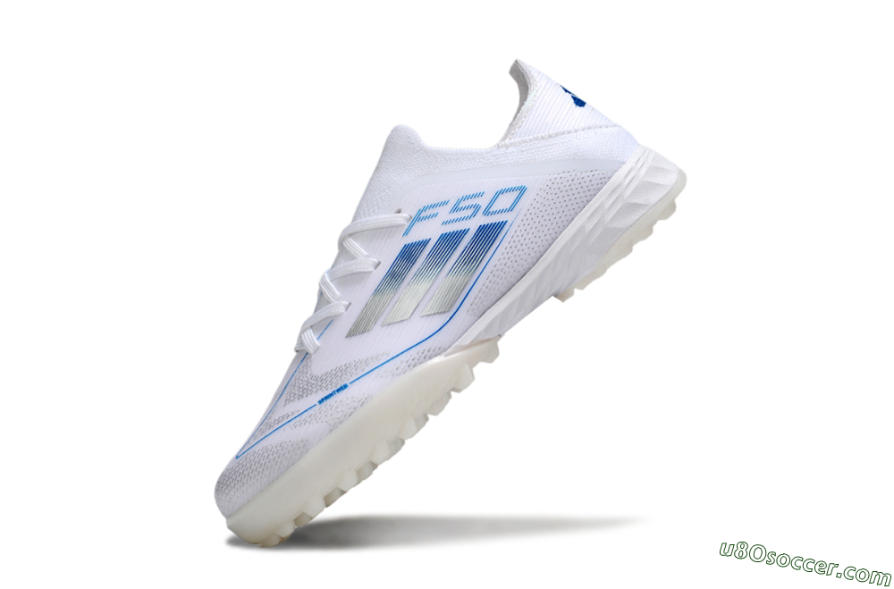 Adidas F50 Elite TF Artificial Turf Soccer Shoes - White/Blue/Silver 4