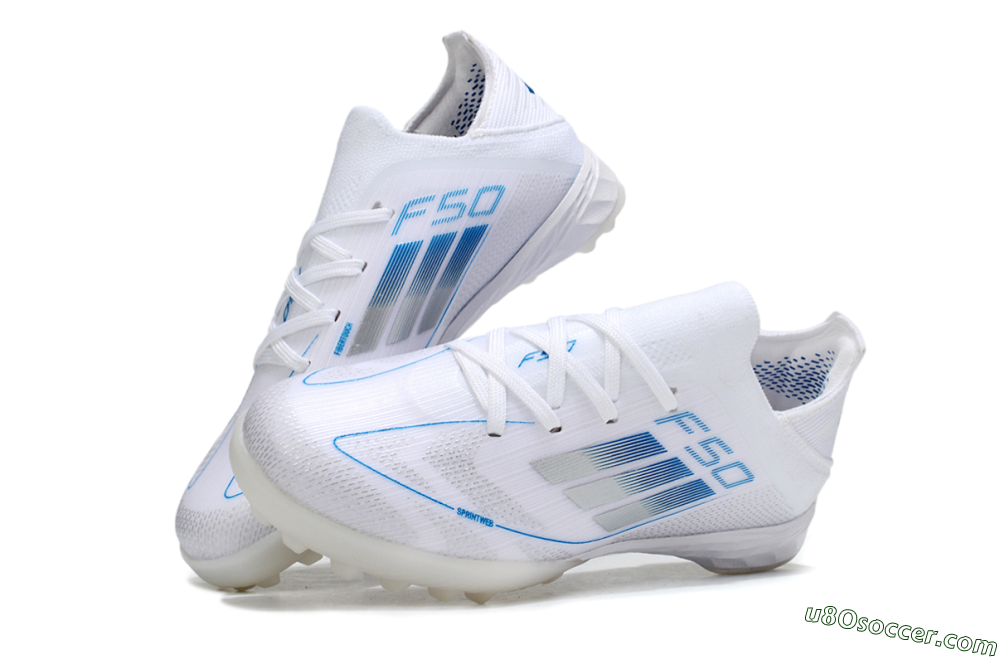 Adidas F50 Elite TF Artificial Turf Soccer Shoes - White/Blue/Silver 2