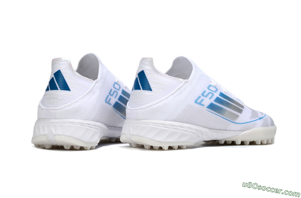 Adidas F50 Elite TF Artificial Turf Soccer Shoes - White/Blue/Silver 6