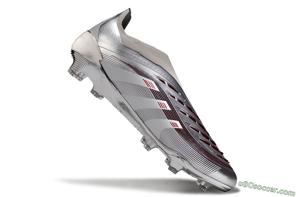Adidas Predator 25 Elite Laceless FG Firm Ground Soccer Cleats - Silver/Red/Grey 5