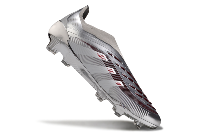 Adidas Predator 25 Elite Laceless FG Firm Ground Soccer Cleats - Silver/Red/Grey