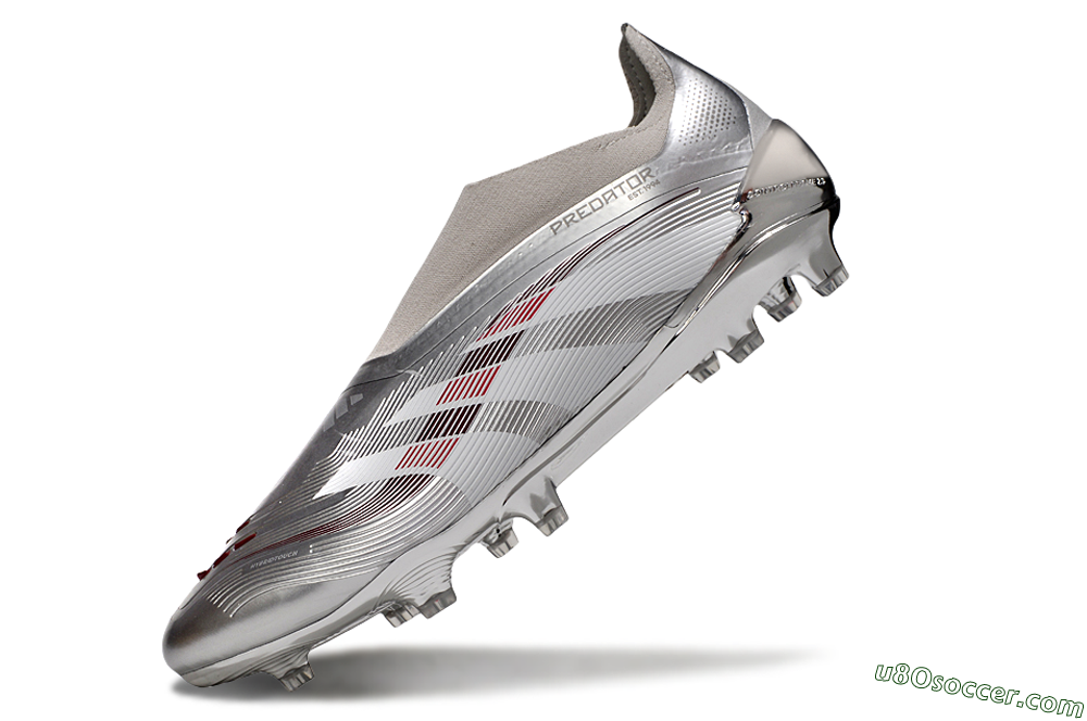 Adidas Predator 25 Elite Laceless FG Firm Ground Soccer Cleats - Silver/Red/Grey 6