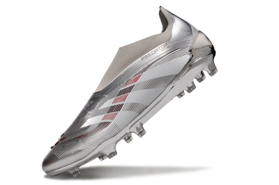 Adidas Predator 25 Elite Laceless FG Firm Ground Soccer Cleats - Silver/Red/Grey