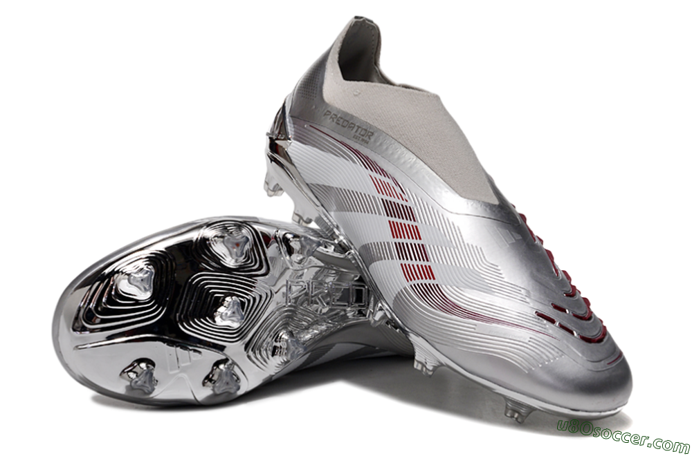 Adidas Predator 25 Elite Laceless FG Firm Ground Soccer Cleats - Silver/Red/Grey 4