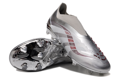 Adidas Predator 25 Elite Laceless FG Firm Ground Soccer Cleats - Silver/Red/Grey