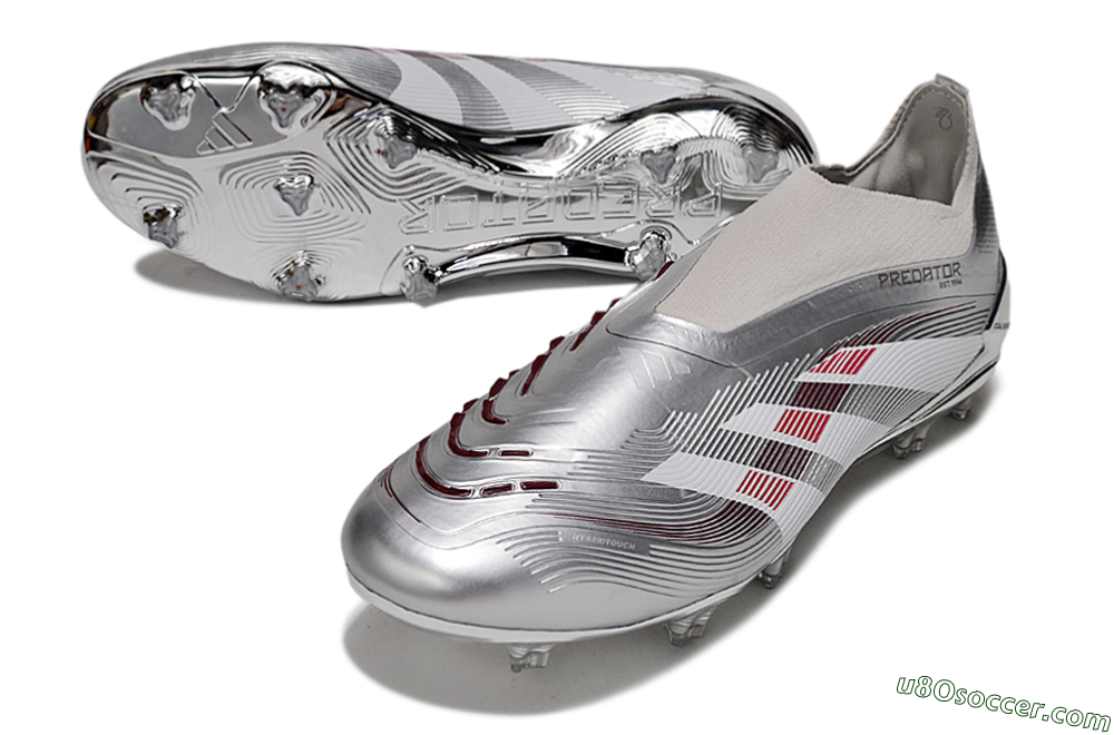 Adidas Predator 25 Elite Laceless FG Firm Ground Soccer Cleats - Silver/Red/Grey 3