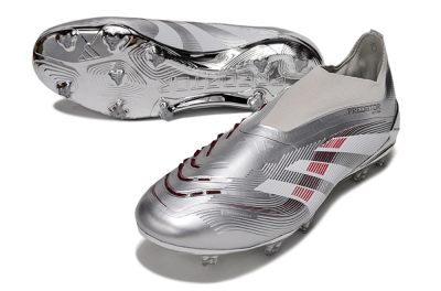 Adidas Predator 25 Elite Laceless FG Firm Ground Soccer Cleats - Silver/Red/Grey