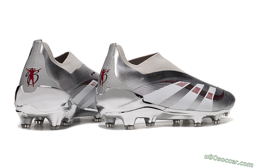 Adidas Predator 25 Elite Laceless FG Firm Ground Soccer Cleats - Silver/Red/Grey 7