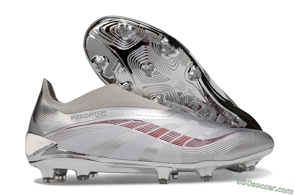 Adidas Predator 25 Elite Laceless FG Firm Ground Soccer Cleats - Silver/Red/Grey 1