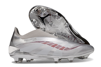 Adidas Predator 25 Elite Laceless FG Firm Ground Soccer Cleats - Silver/Red/Grey