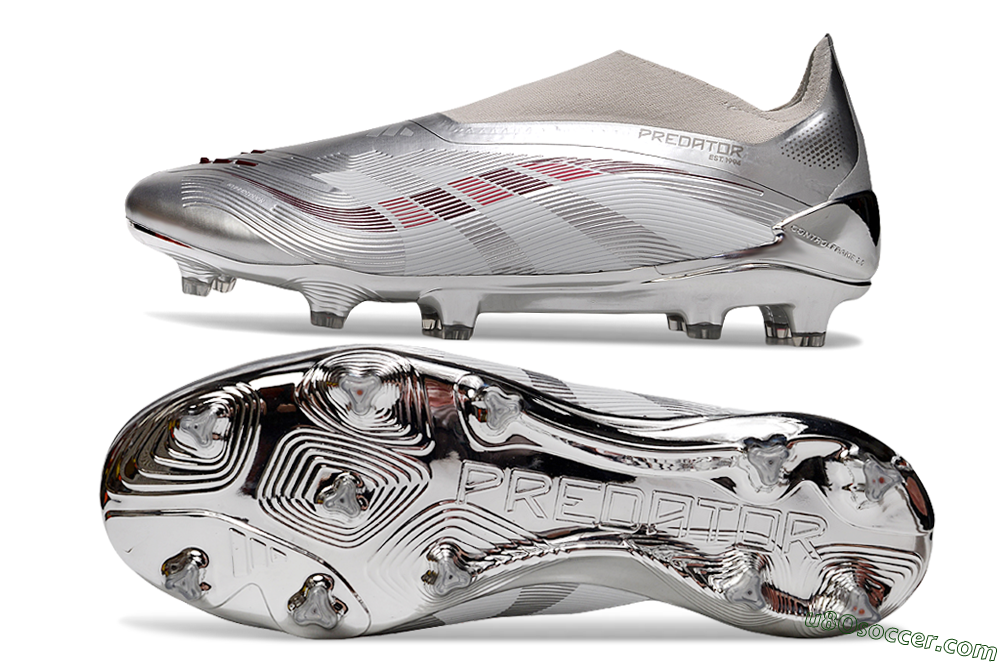 Adidas Predator 25 Elite Laceless FG Firm Ground Soccer Cleats - Silver/Red/Grey 0