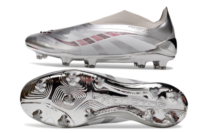 Adidas Predator 25 Elite Laceless FG Firm Ground Soccer Cleats - Silver/Red/Grey