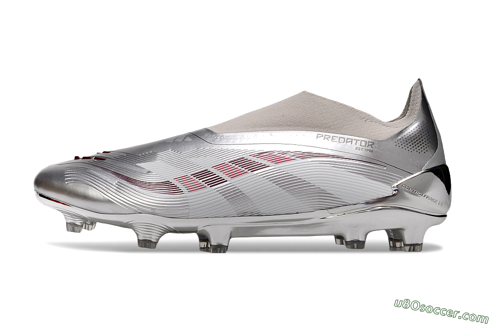 Adidas Predator 25 Elite Laceless FG Firm Ground Soccer Cleats - Silver/Red/Grey 2