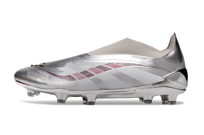 Adidas Predator 25 Elite Laceless FG Firm Ground Soccer Cleats - Silver/Red/Grey