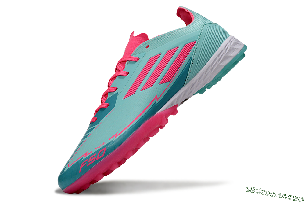 Messi x Adidas F50 Pro TF Artificial Turf Soccer Shoes - Green/Pink/White 6