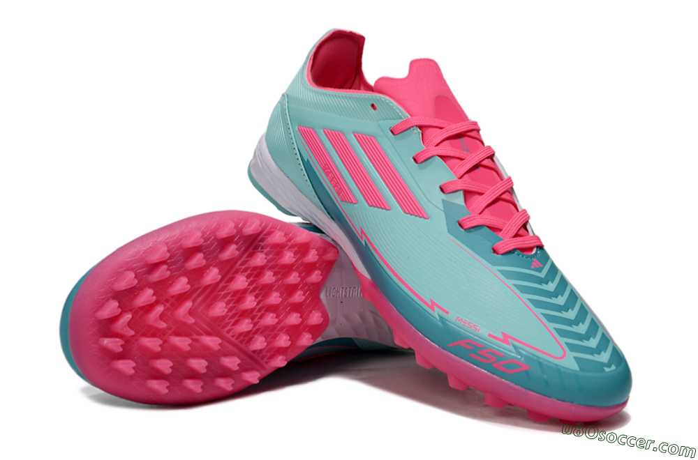 Messi x Adidas F50 Pro TF Artificial Turf Soccer Shoes - Green/Pink/White 4