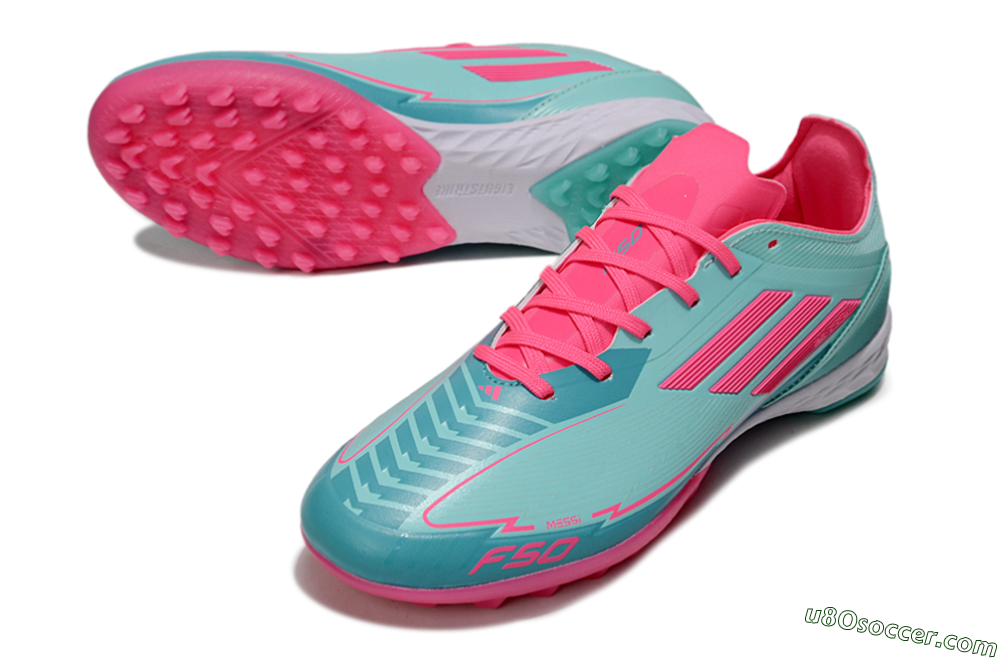 Messi x Adidas F50 Pro TF Artificial Turf Soccer Shoes - Green/Pink/White 3