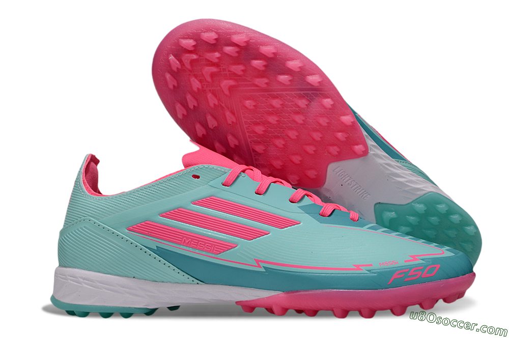 Messi x Adidas F50 Pro TF Artificial Turf Soccer Shoes - Green/Pink/White 1
