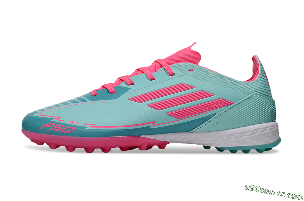 Messi x Adidas F50 Pro TF Artificial Turf Soccer Shoes - Green/Pink/White 2