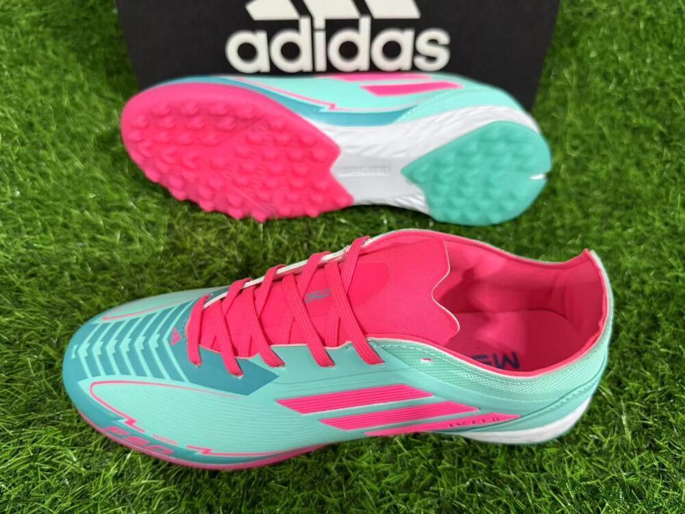 Messi x Adidas F50 Pro TF Artificial Turf Soccer Shoes - Green/Pink/White