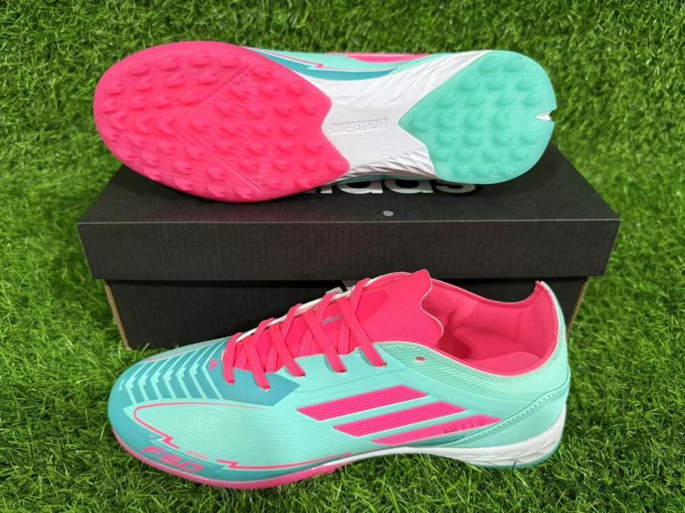 Messi x Adidas F50 Pro TF Artificial Turf Soccer Shoes - Green/Pink/White