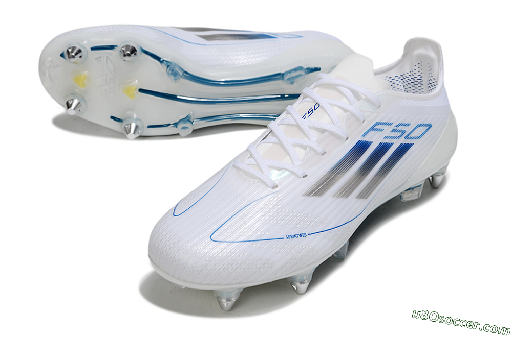 Adidas F50 Elite SG Soft Ground Soccer Cleats - White/Blue/Silver 3