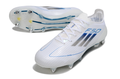 Adidas F50 Elite SG Soft Ground Soccer Cleats - White/Blue/Silver