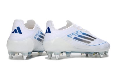 Adidas F50 Elite SG Soft Ground Soccer Cleats - White/Blue/Silver