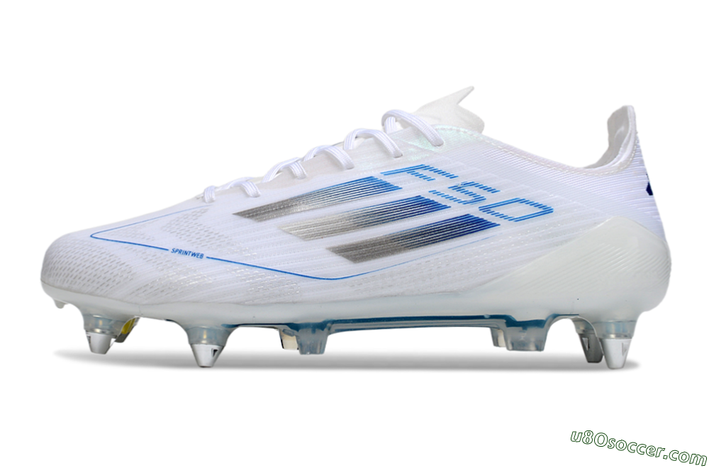Adidas F50 Elite SG Soft Ground Soccer Cleats - White/Blue/Silver 2