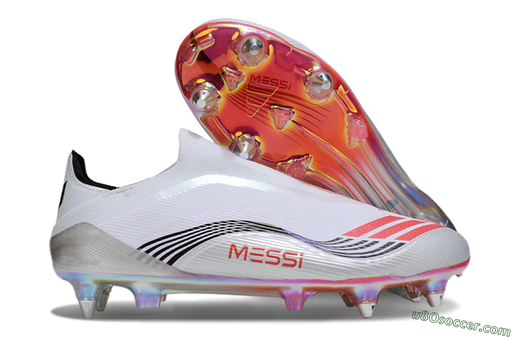 Messi x Adidas F50 Elite Laceless SG Soft Ground Soccer Cleats - White/Red/Black 1